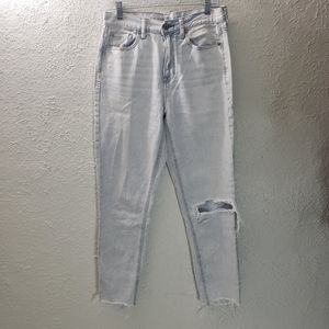 American Eagle Mom Jeans Raw Hem Womens Sz 4 R Distressed Light Wash Denim Pants